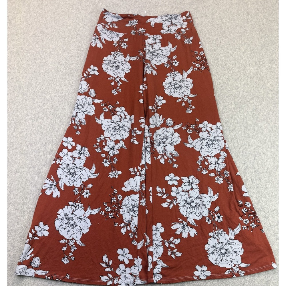 Abela Story + Co. Womens Palazzo Pants Rust Brown Flared Leg Floral Preppy M